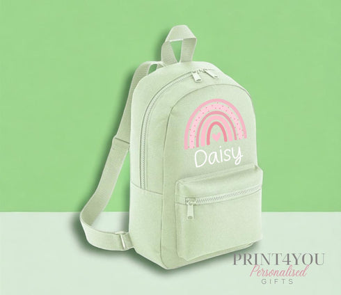 Personalised Kids Backpack, School Rucksack, Nursery Bag, Other colours, Pink Rainbow and name