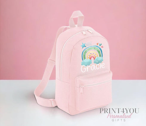 Personalised Kids Backpack, School Rucksack, Nursery Bag, Other colours, Blue Rainbow and name