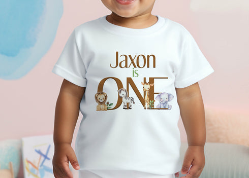 Personalised Safari First Birthday T-shirt, I am One, Sleepsuit, Vest or T-shirt