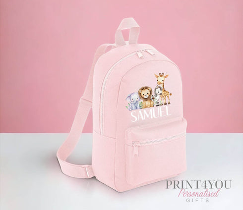 Personalised Kids Backpack, School Rucksack, Nursery Bag, Other colours, Safari Animals Jungle Theme