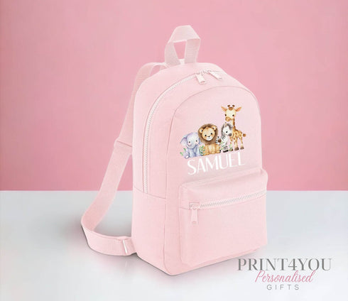 Personalised Kids Backpack, School Rucksack, Nursery Bag, Other colours, Safari Animals Jungle Theme