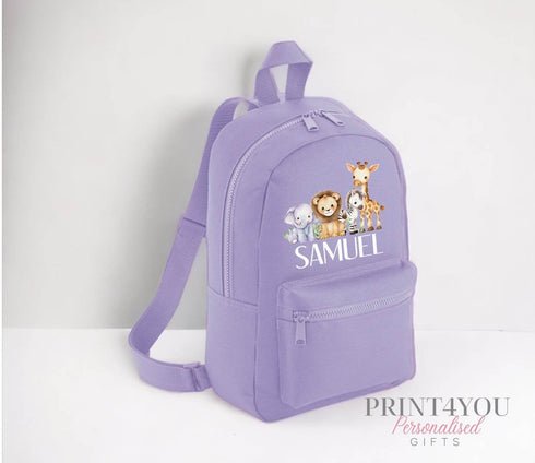 Personalised Kids Backpack, School Rucksack, Nursery Bag, Other colours, Safari Animals Jungle Theme