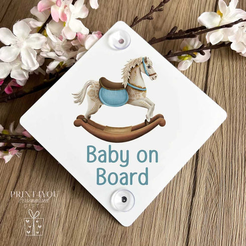 Baby on Board Aluminium Car Window Safety Sign | Polite Driver Notice | Kids Car Accessories | Blue Rocking Horse
