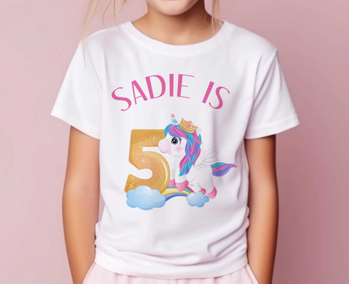 Personalised Unicorn Birthday T-Shirt Numbers 1-9y - Cotton White Top,
