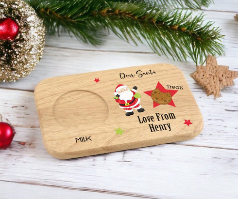Personalised Small Wooden Cookies and Milk Tray for Christmas Eve
