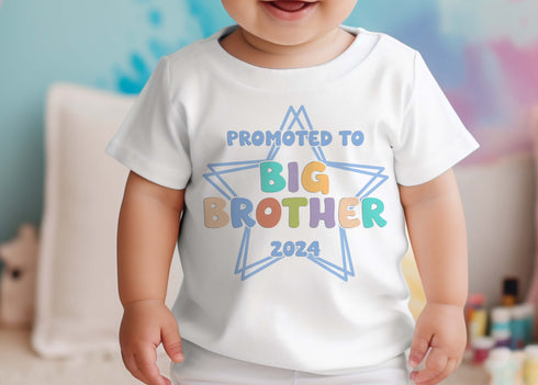 Promoted to Big Brother Star Design White Toddler Cotton T-Shirt - Pastel Colours