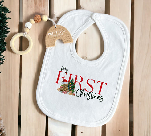 Baby's First Christmas Cotton Bib, Vest and Sleepsuit Set - Perfect for New baby Gift, Teddy Bear My First Christmas