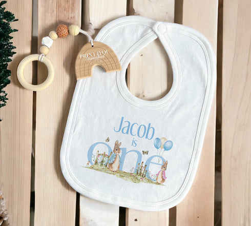 Personalised First Birthday One T-shirt, Sleepsuit and vest, Blue Rabbit First Birthday Outfit.