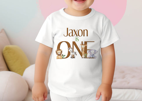 Personalised Safari First Birthday T-shirt, I am One, Sleepsuit, Vest or T-shirt