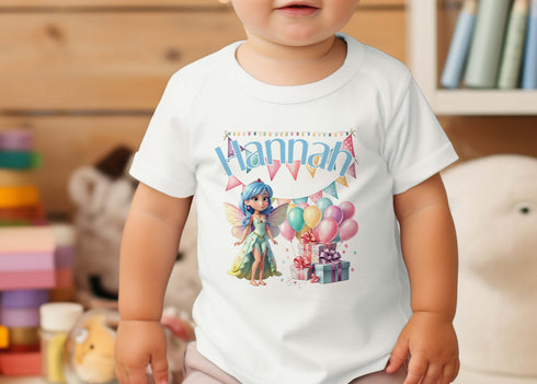 Personalised Birthday Fairy T-Shirt - Cotton White Top, gift for girls
