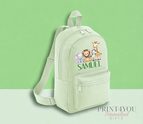 Personalised Kids Backpack, School Rucksack, Nursery Bag, Other colours, Safari Animals Jungle Theme