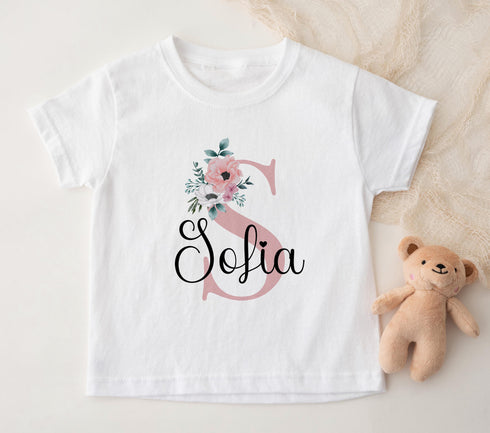 Personalised Baby Girls sleepsuit, bib and vest, New Baby Gift Set, Pink floral initial Letter and name
