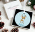 Reindeer Blue Stars Stars Rainbow Personalised Christmas tree ceramic bauble disc decoration with ribbon