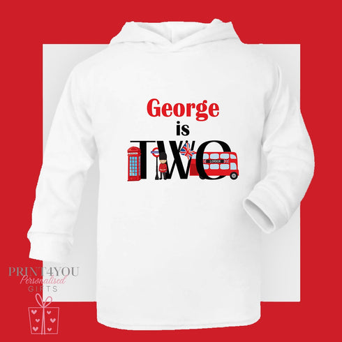 Personalised London Birthday T-Shirt I am TWO Cotton White Top, London themed party