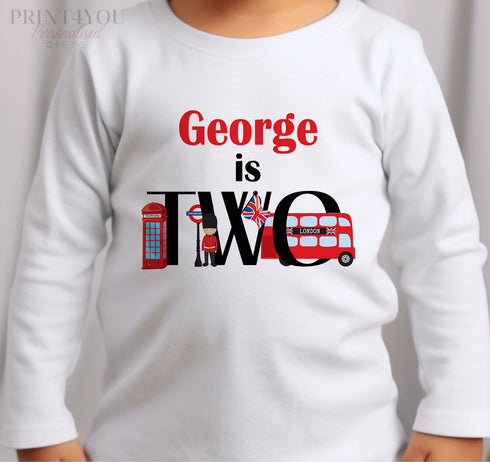 Personalised London Birthday T-Shirt I am TWO Cotton White Top, London themed party