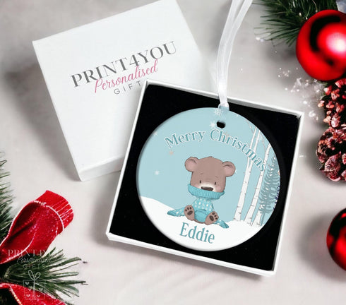 Christmas Personalised ceramic bauble decoration - Polar Bear Blue Sweater Jumper 2023 PLL