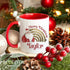 Santa Gold Foil Effect Rainbow Personalised White mug Christmas stocking filler gift red handle