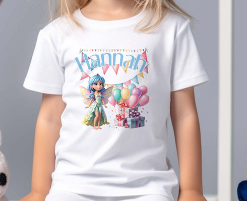 Personalised Birthday Fairy T-Shirt - Cotton White Top, gift for girls