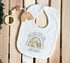 Personalised Welcome Baby Sleepsuit, Bib and Vest, New Baby Gift Set, Grey Safari Animals Rainbow and Name