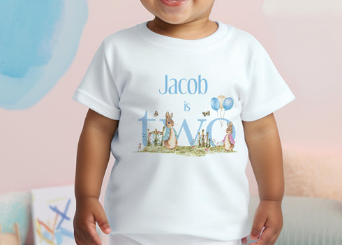 Personalised Rabbit Birthday White Cotton T-Shirt or hoodie - I am TWO, Second Birthday