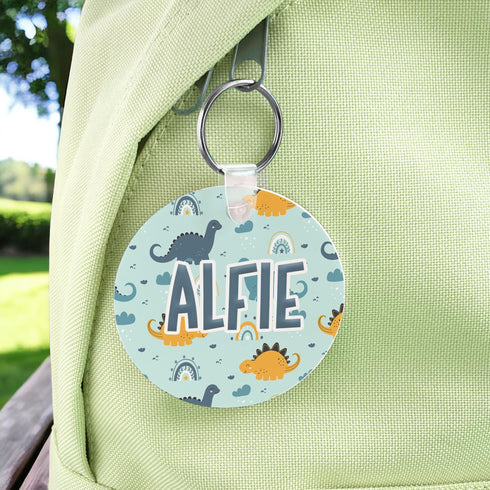 Dinosaur DD3 Personalised Bag Tag, Book Bag Kids Backpack Luggage Tag, Key Ring, School PE Tag, Swim Bag, Customizable with Any Name