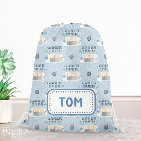 Personalised School PE / Gym / Swim Bag, Back to School kids drawstring bag, Water resistant bag, Gaming Gamer design DD1