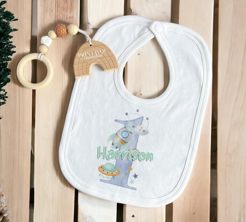 Personalised First Birthday One vest, Sleepsuit and T-shirt, Blue Space Rocket First Birthday Outfit.