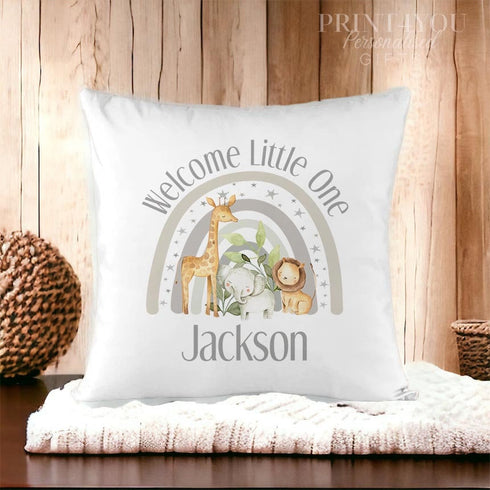 Personalised Safari New Baby Cushion Cover | Super Soft and Fully Washable | Welcome Little one