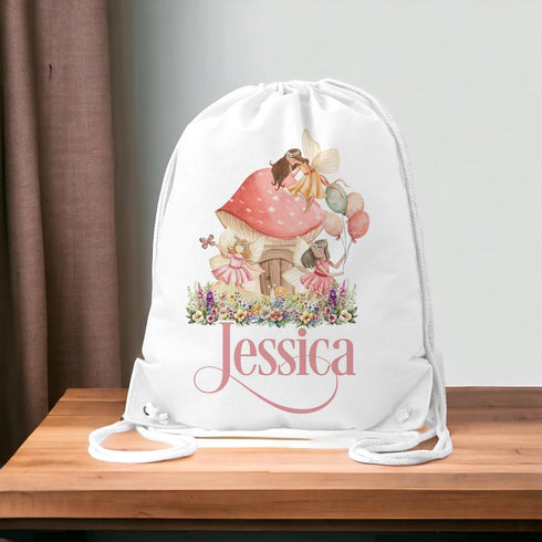 Personalised School PE / Gym / Swim Bag, Back to School kids drawstring bag, Water resistant bag, Woodland Fairys