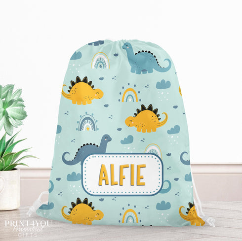 Personalised School PE / Gym / Swim Bag, Back to School kids drawstring bag, Water resistant bag, Dinosaurs DD3