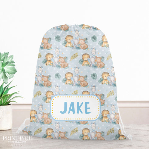 Personalised School PE / Gym / Swim Bag, Back to School kids drawstring bag, Water resistant bag, Jungle Safari design