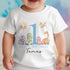 Personalised First Birthday One T-shirt, Sleepsuit and vest, Blue Dinosaur First Birthday Outfit.