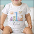 Personalised First Birthday One T-shirt, Sleepsuit and vest, Blue Dinosaur First Birthday Outfit.