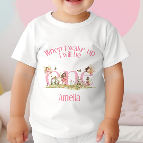 Personalised When I Wake Up I Will Be One Sleepsuit and vest, Girls Fairy First Birthday Outfit.