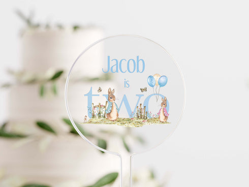 Personalised Classic Rabbit Cake Topper, Acrylic UV Printed Cake Topper Decorations, Pink or Blue
