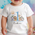 Personalised Safari First Birthday T-shirt, Sleepsuit, Vest or Long Sleeve T-shirt, Blue Text
