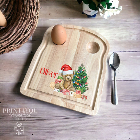 Personalised Wooden Egg Breakfast Board - UV Printed Egg Serving Platter - Kitchen Gift. Christmas Teddy bear, Gift for kids.