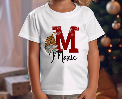 Personalised Children's Christmas T-Shirt - Unisex Design, Gingerbread man initial and Name