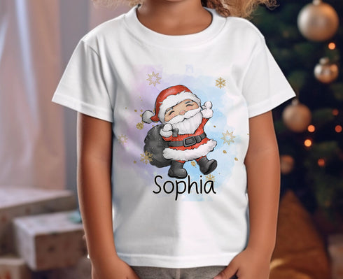 Personalised Children's Christmas T-Shirt - Exclusive Design, Father Christmas and name