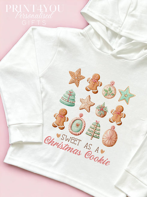 Christmas T-shirt with hood - Cotton jersey top, Lightweight long-sleeved tee, Sweet as a Christmas Cookie