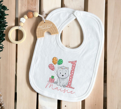 Personalised First 1st Birthday One T-shirt, Sleepsuit and vest, Pink Polar Bear First Birthday Outfit.