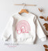 Personalised Sweatshirt Jumper For Children. White Cotton Sweatshirt - Printed Pink Rainbow and name