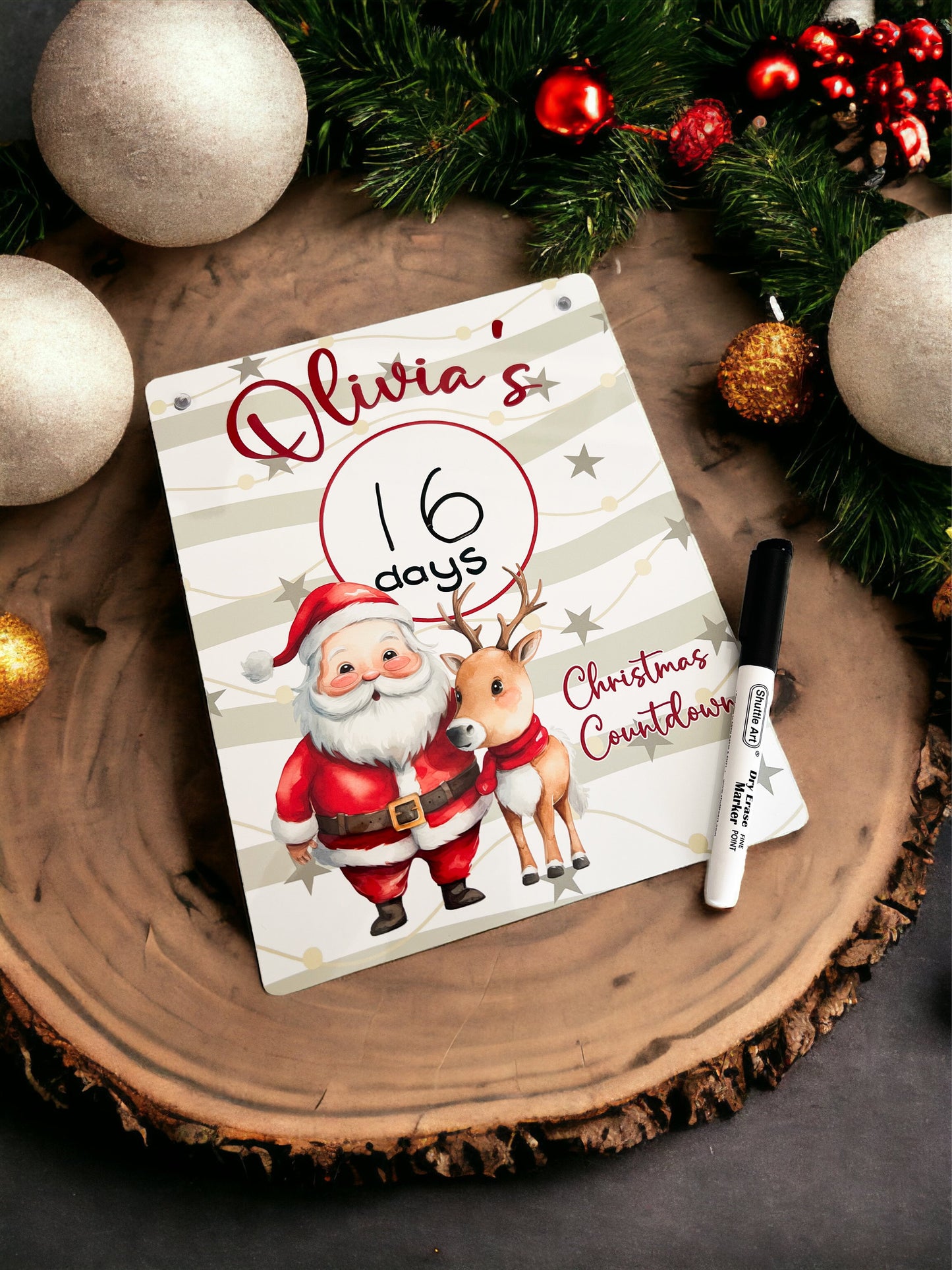 Personalised aluminium Christmas countdown board, 8 x 10 inch size detail