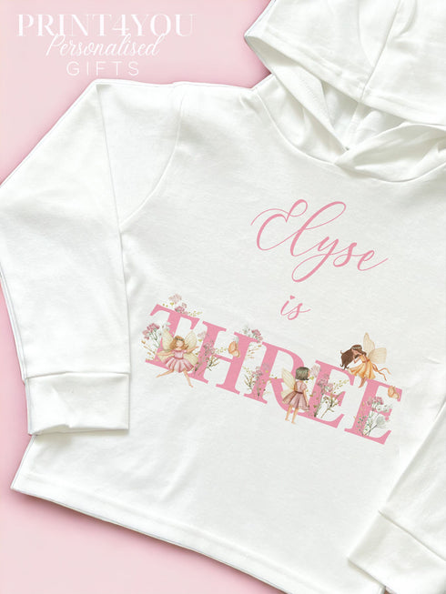 Personalised Fairy Third Birthday T-Shirt ANY AGE - Cotton White Top, Age 3 Party Top sort or long sleeves
