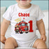 Personalised First Birthday One T-shirt, Sleepsuit and vest, Firem man Engine First Birthday Outfit.
