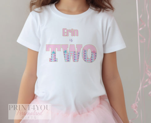 Personalised Mermaid Birthday T-Shirt Ages 1-6 - Cotton White Top, Any name
