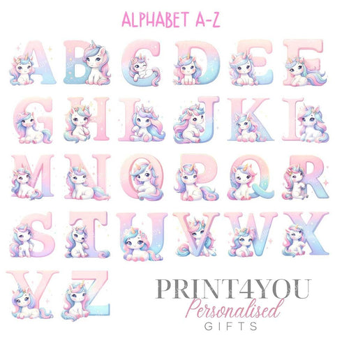 Personalised Birthday Sweatshirt Jumper For Children. Any Age, White Cotton Sweatshirt - Cute Unicorn Alphabet Letter