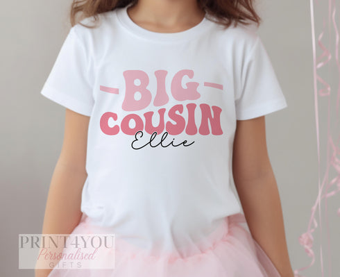 Promoted to Big Big Cousin Pink Design White Cotton T-Shirt - Girl New Baby Cousin