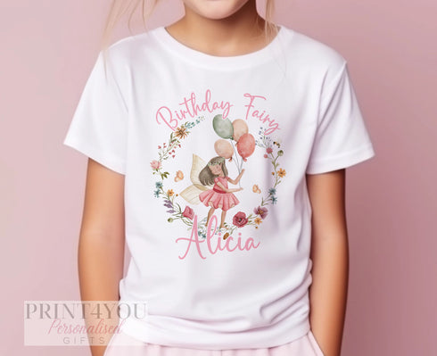 Personalised Fairy Birthday T-Shirt ANY AGE - Cotton White Top, Any Age, Fairy Party Top