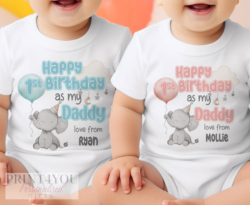 Happy Birthday Daddy, 1st Birthday as My Daddy, Sleepsuit Baby grow Bodysuit Vest, Dad Birthday, Daddy Birthday, Cute Elephant Design